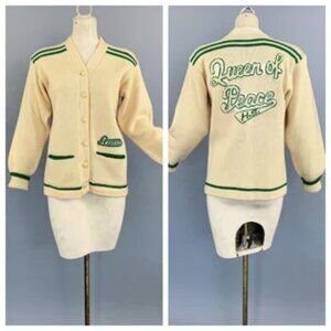 Vintage 50’s Queen of Peace Wool Cardigan Varisty Ivory/Cream Green